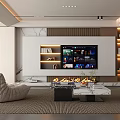 Modern Elegant Living Room Interior Design With Marble Accent Wall TV Fireplace And Curved Sofa