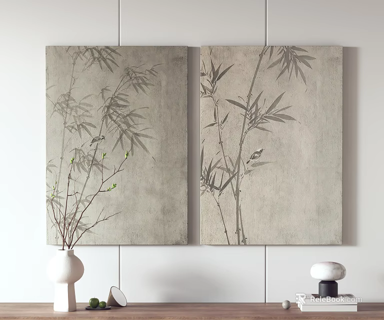 Bamboo Plant Art Two Panel Canvas Wall Decor For Modern Interior 3d model