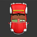 Red Convertible Toy Car With Yellow Top Brown Seats White Wheels And Headlights