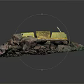 Small Boat Model Display With Stones And Label On Textured Base