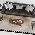 Modern Leather Sofa Coffee Table Set with Decorative Pillows Accent Chairs Floor Lamp Side Table 3d model