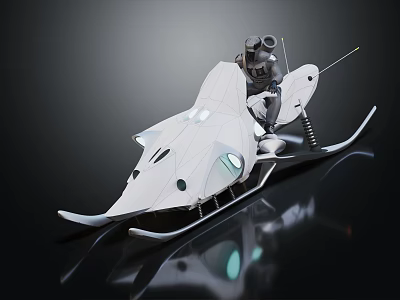 Futuristic White Snow Vehicle Featuring Ski Design Transparent Windows And Mechanical Structure 3d model