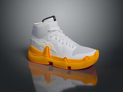 Stylish High Top Sneakers White Upper And Orange Sole With Classic Laces And Modern Design 3d model