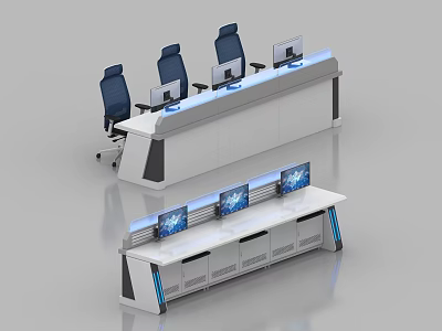 Modern Monitoring Room With Control Console Multiple Monitors And Ergonomic Chairs 3d model