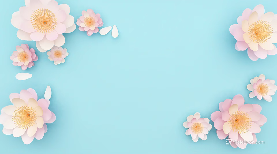 Beautiful Artistic Pink Paper Flowers Decoration On Soft Blue Background 3d model 