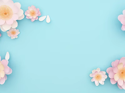 Beautiful Artistic Pink Paper Flowers Decoration On Soft Blue Background 3d model