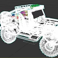 Red Off Road Vehicle With Roof Rack Large Tires And Blue Seat