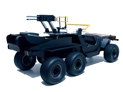 Military Weapon System Mounted on Black Six Wheeled Tactical Vehicle 3d model
