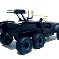 Military Weapon System Mounted on Black Six Wheeled Tactical Vehicle