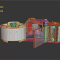 Red And White Mechanical Component With Transparent Panel And Metal Screws