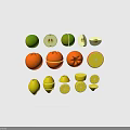 Assorted Fresh Fruits Green Oranges Lemons Whole and Sliced Display Varieties