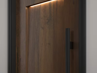 Sleek Wooden Hinged Door With Black Handle And Recessed Lighting Design 3d model