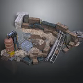 Tactical Military Scene Construction With Bricks Ladder Barrel And Sandbags