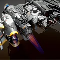Futuristic Sci Fi Spaceship With Mechanical Engines Blue Yellow Accents And Detailed Structure