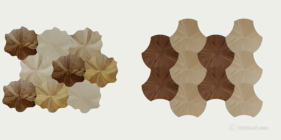 Geometric Petal Shaped Floor Tiles In Light Brown Dark Brown And Beige Tones 3d model 