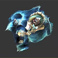 Dynamic Cartoon Scene With Dragon Riding Ship Through Blue Waves And Flaming Torch
