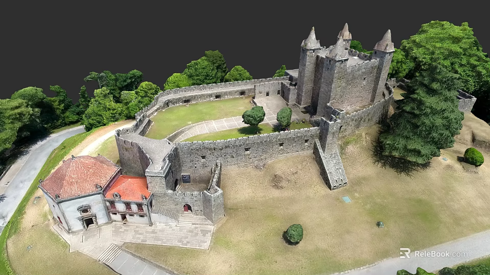 Station Exterior Featuring Stone Walls Towers And Lush Green Surroundings 3d model 