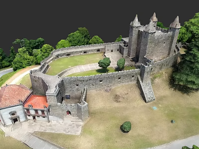 Station Exterior Featuring Stone Walls Towers And Lush Green Surroundings 3d model