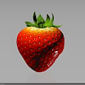 Fresh Red Strawberry with Green Leaves Plump Texture and Yellow Seeds on Dark Background