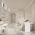 Modern Deluxe Care Beauty Hair Salon Interior With White Furniture Mirrors And Display Shelves