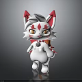 Cute White 3D Cartoon Creature With Pink Ears Red Markings Yellow Eyes And Scarf