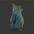 Turquoise Blue Ceramic Vase With Polygonal Shape Purple Brown Textures And Side Loop Handle 3d model