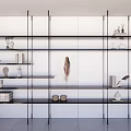 Stylish Modern Storage Shelving with Open Glass Metal Layers Decorative Items Books and Green Plants