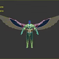 Game Movie Superhero Character In Red White Blue Suit With Mechanical Wings And Goggles