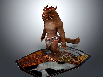 Horned Mythical Creature Character With Tribal Cloth Standing On Patterned Mat 3d model