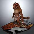 Horned Mythical Creature Character With Tribal Cloth Standing On Patterned Mat 3d model