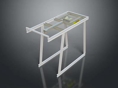 White Metal Frame Structure With Glass Panel For Modern Kitchen Design 3d model