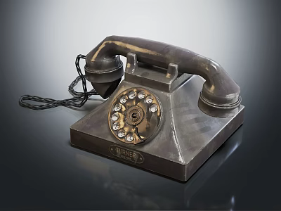 Vintage Rotary Dial Telephone Classic Design With Metal Body And Corded Receiver 3d model