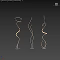 Three Modern Spiral Design Floor Lamps with Chrome Base and Curved Structure in Minimalist Room