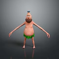 Animated Game Movie Character With Brown Beard Blue Top Green Leaf Shorts on Gray Background