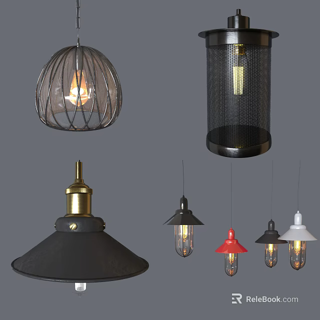 Modern Pendant Lights With Metal Frames Decorative Bulbs And Various Designs 3d model