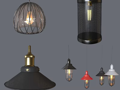 Modern Pendant Lights With Metal Frames Decorative Bulbs And Various Designs 3d model