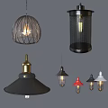 Modern Pendant Lights With Metal Frames Decorative Bulbs And Various Designs 3d model