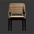 Leisure Chair with Rattan Backrest Armrests White Padded Seat and Dark Wooden Legs