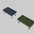 Modern Billiard Tables In Navy Blue And Green With Balls And Cues