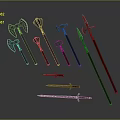 Ancient Fantasy Weapons Including Axes Hammers Spears Swords With Red Handles And Metal Heads