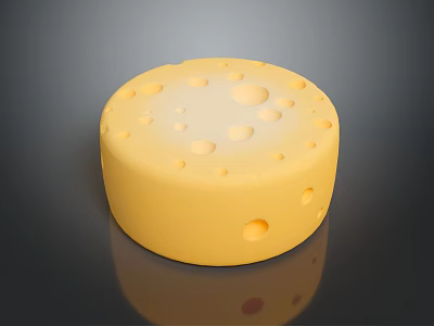 Round Yellow Cheese With Small and Large Holes on Surface for Snacks 3d model