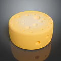 Round Yellow Cheese With Small and Large Holes on Surface for Snacks 3d model