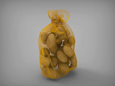 Fresh Potatoes Packed in Yellow Mesh Bag for Kitchen Vegetable Storage 3d model