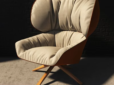 Modern Lounge Chair With Beige Tufted Backrest Seat And Brown Wooden Crossed Legs 3d model