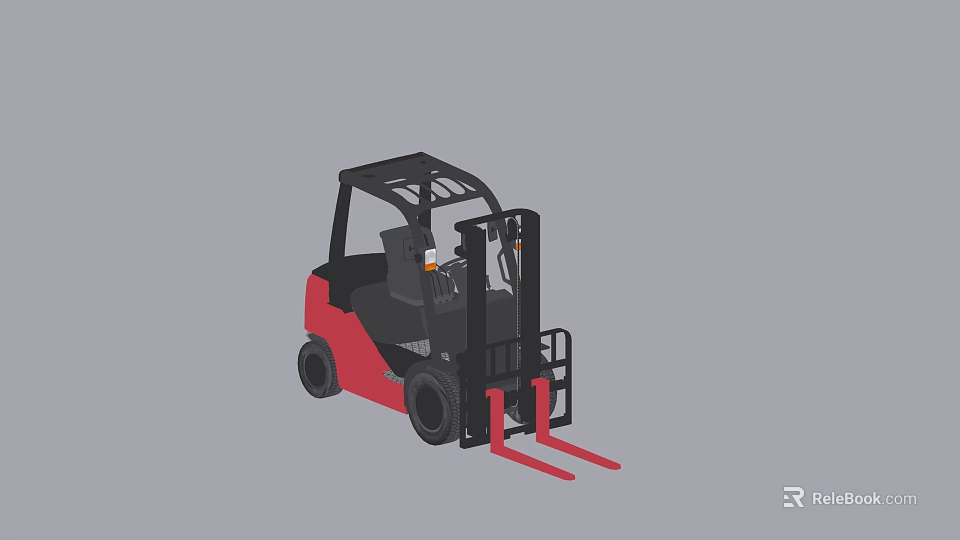Red And Black Industrial Forklift Equipment With Cab And Forks For Material Handling 3d model 