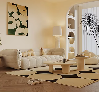Cream wind coffee table sofa floor lamp hanging picture 3d model