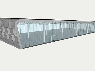 Modern Sports Stadium Building Design With Large Glass Curtain Walls And Unique Curved Roof Structure 3d model
