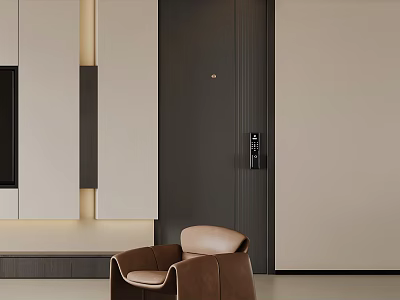 Sleek Brown Leather Leisure Chair In Modern Interior With Neutral Tones 3d model