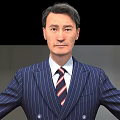 Game and Movie Character in Navy Blue Striped Suit With Arms Outstretched Standing Pose