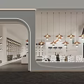 Modern Specialty Store Interior With Display Shelves Hanging Lamps Counter Tables Chairs And Decorative Paintings